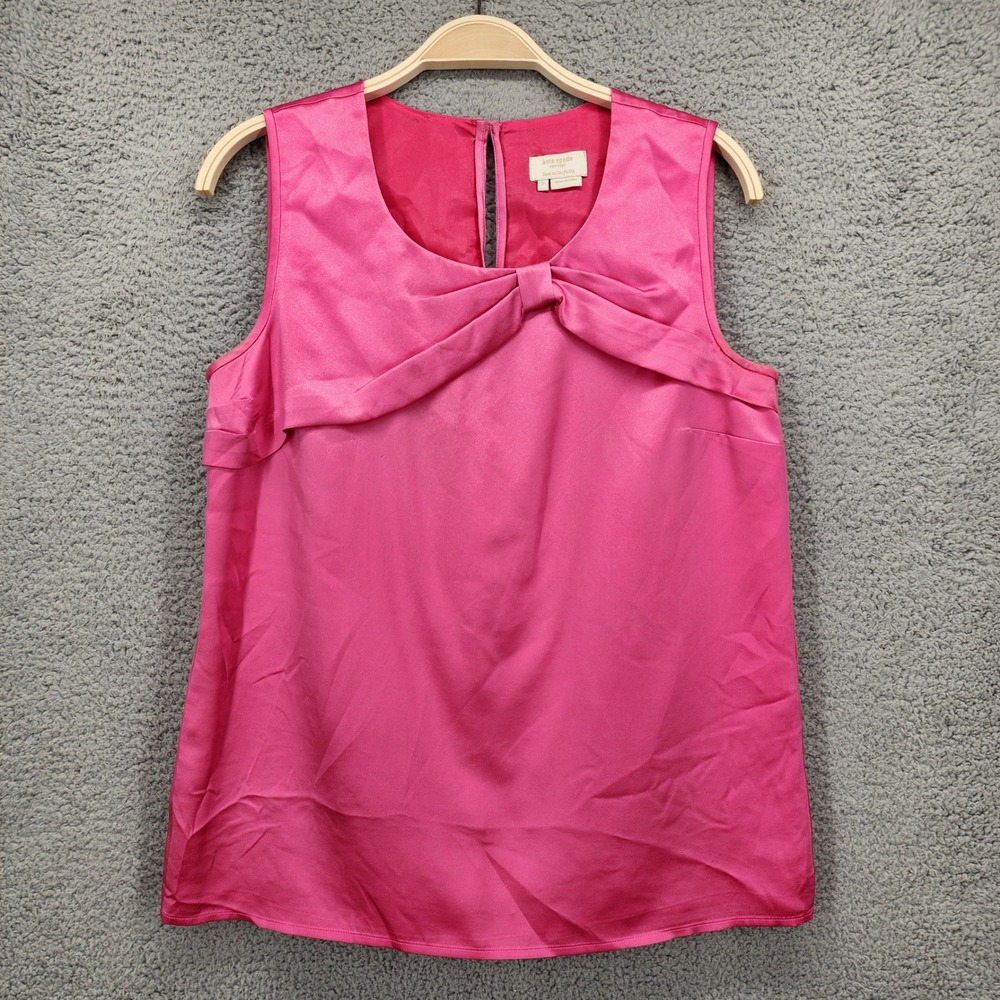 Kate Spade New York Pink 100% Silk Bow Neck Sleeveless Blouse Top Small
